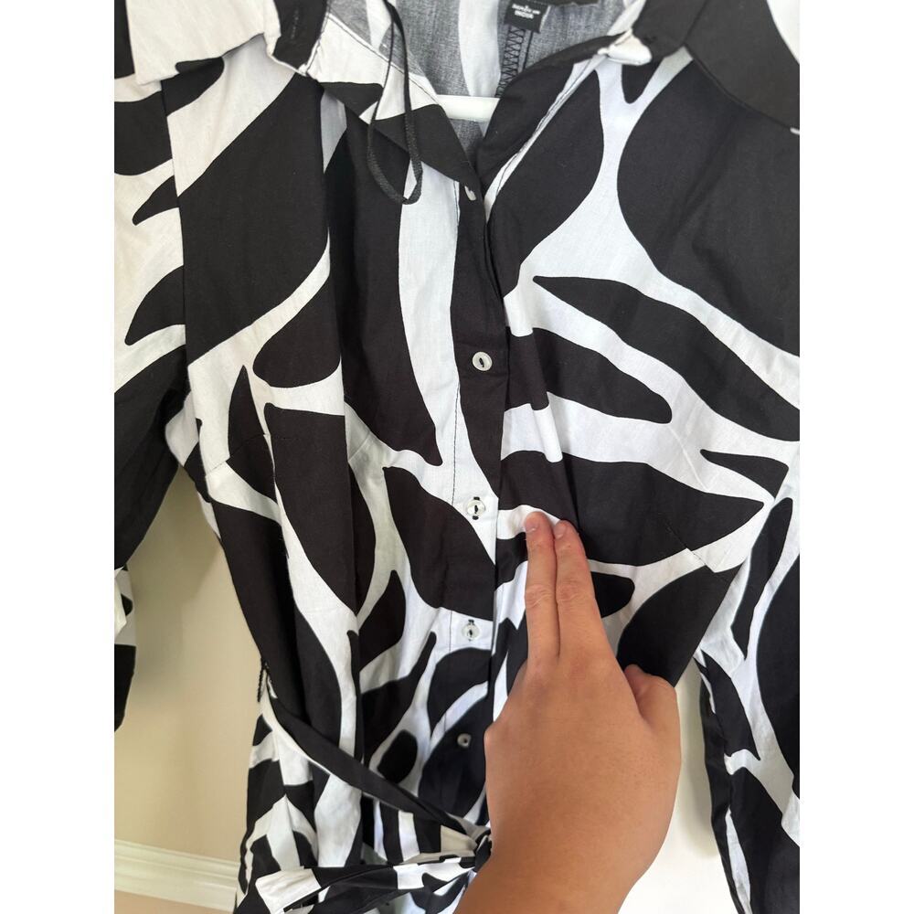 MSK | Summer Preppy Vacation Black/White Abstract Belted Fit & Flare Mini Dress - Picture 4 of 11